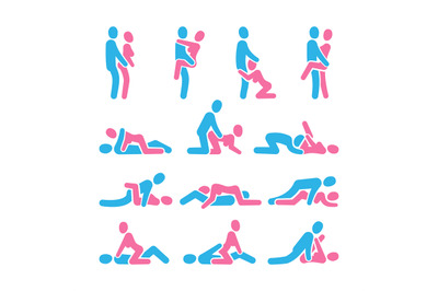 Sexual position vector icons. Sex positioning between man and woman co