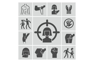 Stop violence, sexual abuse, harassment vector icons set