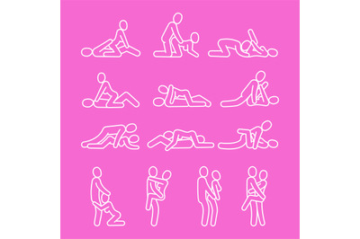 Vector love outline. Sexual position line icons