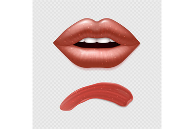 Vector realistic female lips and lipstick template