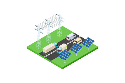 Eco power transmission and highway isometric vector