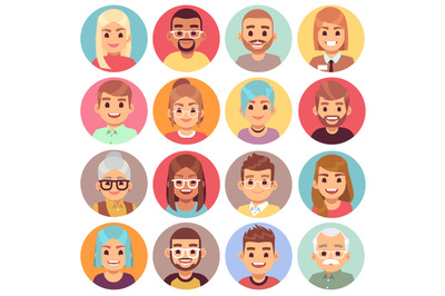 Cartoon avatars. People of different sexes, ages and races. Face avata