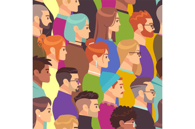 Crowd seamless pattern. Different people group, young men and women. H