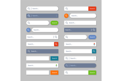 Search ui. Internet searching bars with buttons, web browser interface