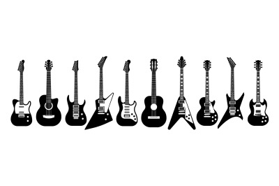 Black and white guitars. Acoustic and electric guitar outline musical