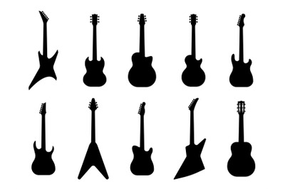 Guitar silhouettes. Acoustic and heavy rock electric guitars outline m