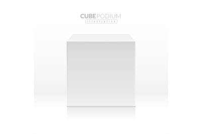 Cube podium. Realistic empty block&2C; white box in front view. Advertisi