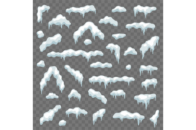 Snow caps. Winter snowy elements snowdrifts and snowflakes. Ice cap, s