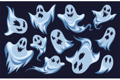 Cartoon ghost. Halloween night holiday characters. Creepy funny fright