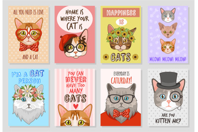 Cats cards. Cartoon cute kittens&2C; lovly pats. Funny cat motivation han