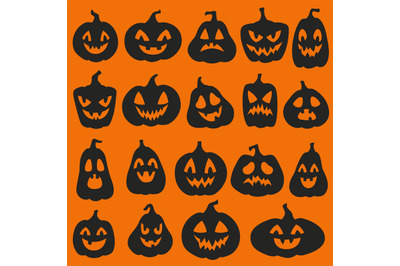 Pumpkin silhouettes. Halloween pumpkins emoticon characters. Happy&2C; sa