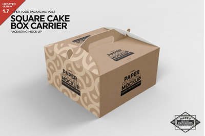 Square Cake Box Carrier Packaging MockUp