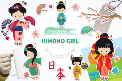 Kimono Girl graphic and illustration