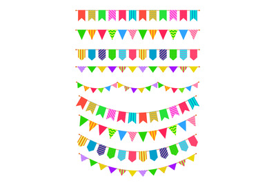 Garland with flags. Rainbow garlands, hanging colored pennants. Birthd