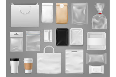 Mock up for take away. Packaging food containertea and paper bag, disp