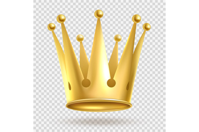 Golden crown. Elegant gold metal royal crowning on transparent backgro