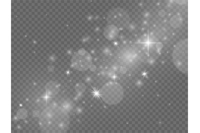 Light effect. Magic glowing stardust, white transparent sparkles. Abst