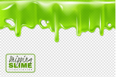 Dripping green slime. Slimy toxic drips isolated, goo flow and mucus f