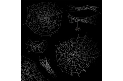 Cobweb. Spider web halloween decor elements, gossamer trap. Spooky fea