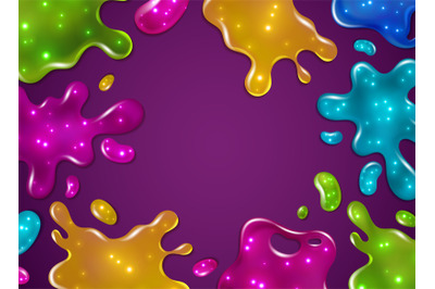 Color slime background. Glossy sticky yellow, purple, green and blue s