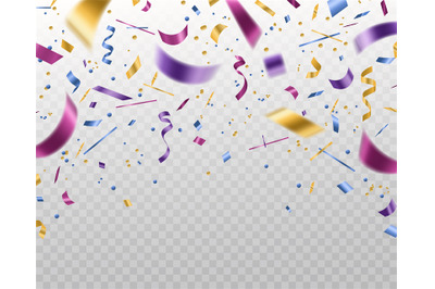 Confetti. Falling multicolored foil and paper ribbons, isolated vector