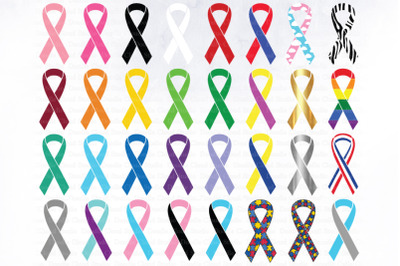 Awareness Ribbons Bundle Clipart, Awareness Ribbon SVG,