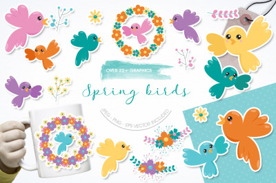 Spring Birds graphic and illustration