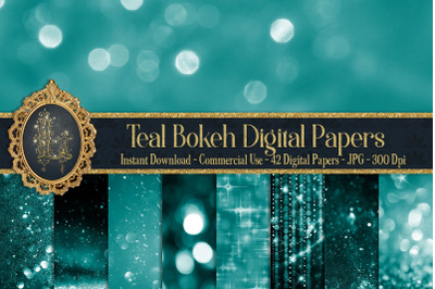 42 Teal Bokeh Realistic Blurred Bokeh Digital Papers 12x12&quot;