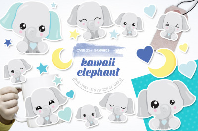 Kawaii Elephant graphic and illustration