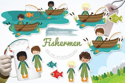 Fishermen graphic and illustration