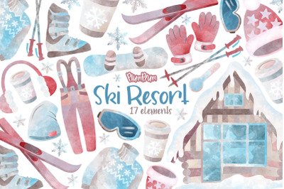 Skiing Watercolor Cliparts