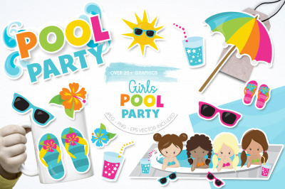 Girls Pool Party graphic and illustration