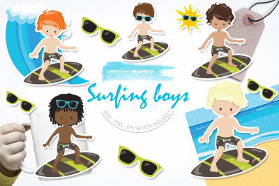 Surfing Boys graphic and illustration