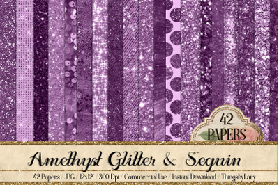 42 Amethyst Plum Purple Lilac Glitter Sequin Digital Papers