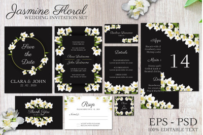 Jasmine floral wedding invitation set