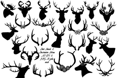 Deer Head and Decorative Horns AI EPS PNG