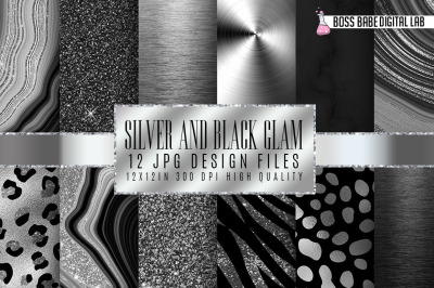 Silver and Black Glam Digital Papers