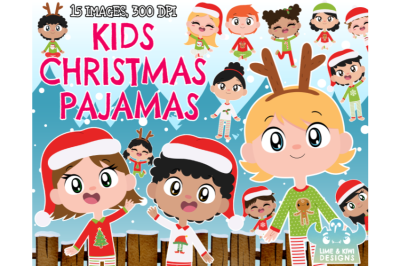 Kids Christmas Pajamas Clipart, Instant Download Vector Art