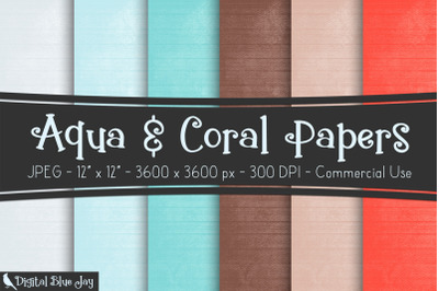 Aqua &amp; Coral Digital Papers