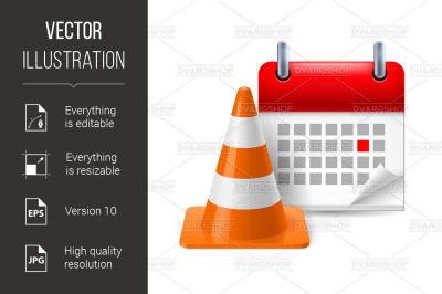 Traffic cone and calendar