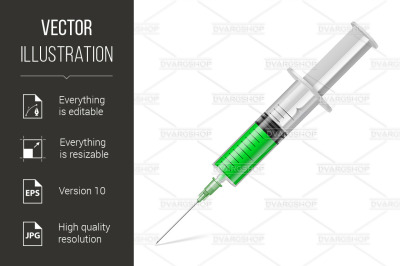 Syringe with green liquid