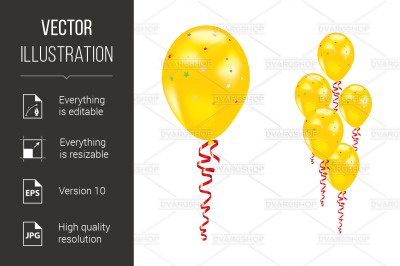 Balloons with stars and ribbons.