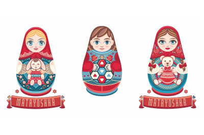 Cute Russian nesting dolls Matryoshka. Babushka doll