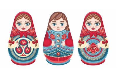 Cute Russian nesting dolls Matryoshka. Babushka doll