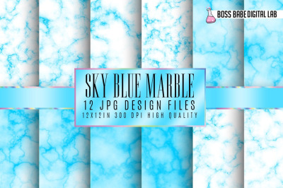 Sky Blue marble digital paper