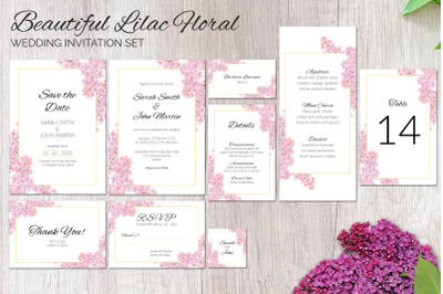 Beautiful lilac floral wedding invitation set