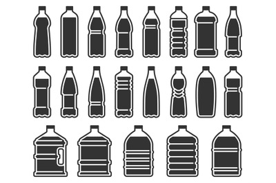 Plastic bottles silhouette icon. Mineral water drink bottle&2C; cooler pu