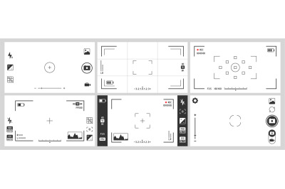 Photo camera viewfinders. Photography ui zoom, adjustment focus frame