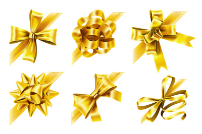 Decorative corner bow. Golden favor ribbon, yellow angle bows and luxu