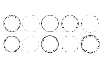 Clock faces. Vintage clocks bezel, seconds timer and 12 hours watch ro